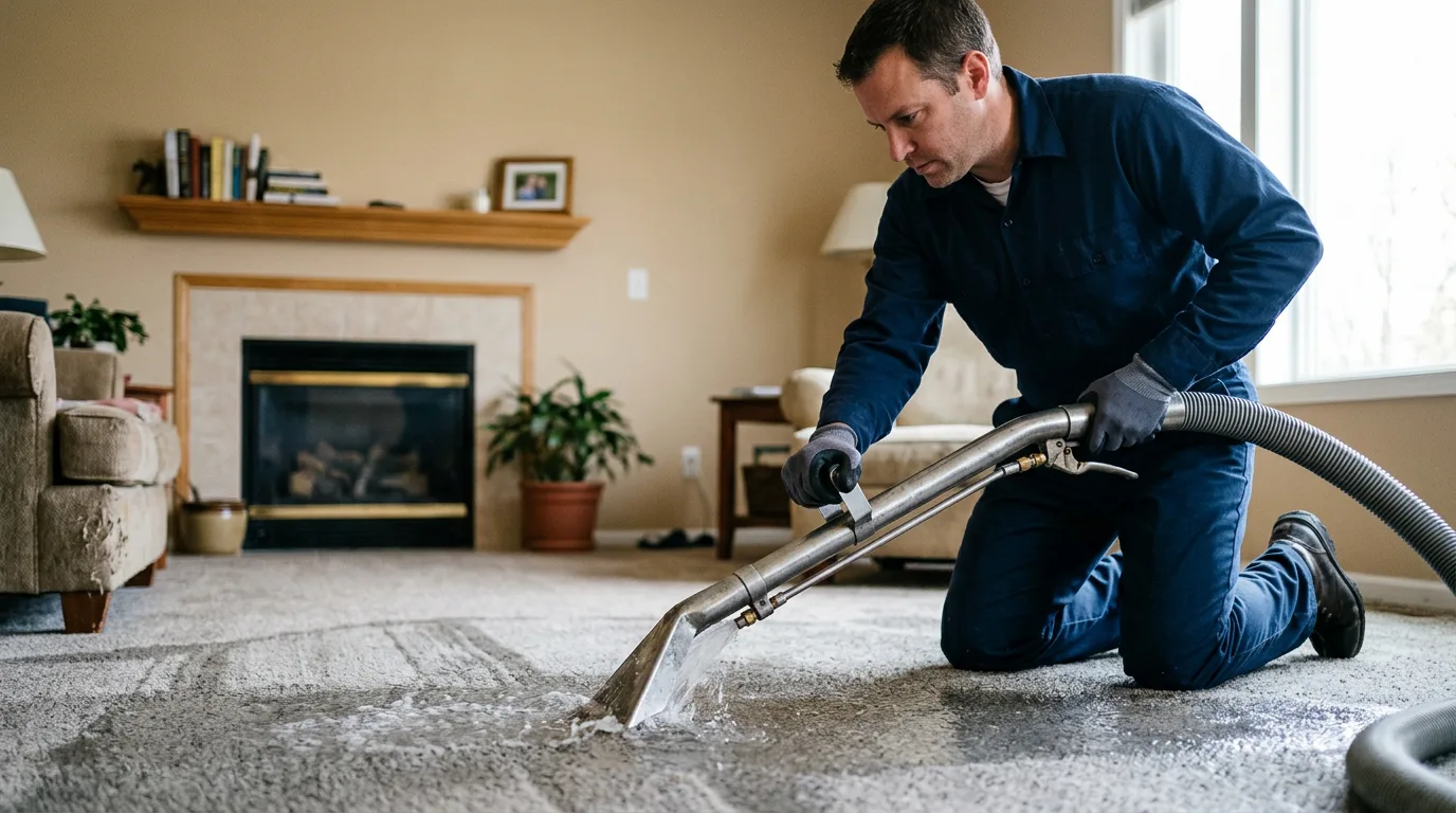 Water damage restoration technician working near Huntsville, MO